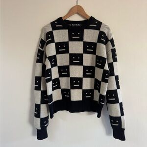Acne‎ Studios Face Checkerboard Wool Sweater Black Oatmeal Beige XS